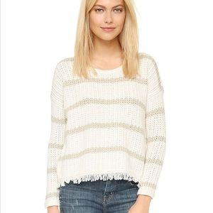 Madewell Stripe Fringe Merino Wool Blend Sweater Size Medium
